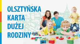 Po lewej stronie grafiki znajduje się napis Olsztyńska Karta Dużej Rodziny, po prawej stronie znajduje się zdjęcie rodziny