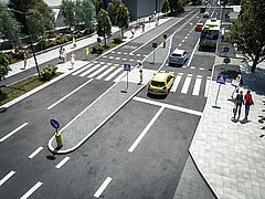 Wizualizacja ul. Partyzantów na wysokości parku kieszonkowego