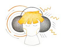 Rysunek głowy w słuchawkach na uszach