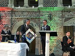 prezydent Olsztyna Piotr Grzymowicz na uroczystości z okazji 25 lat partnerstwa z Gelsenkirchen