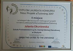 dyplom za zajęcie II miejsca etwinning